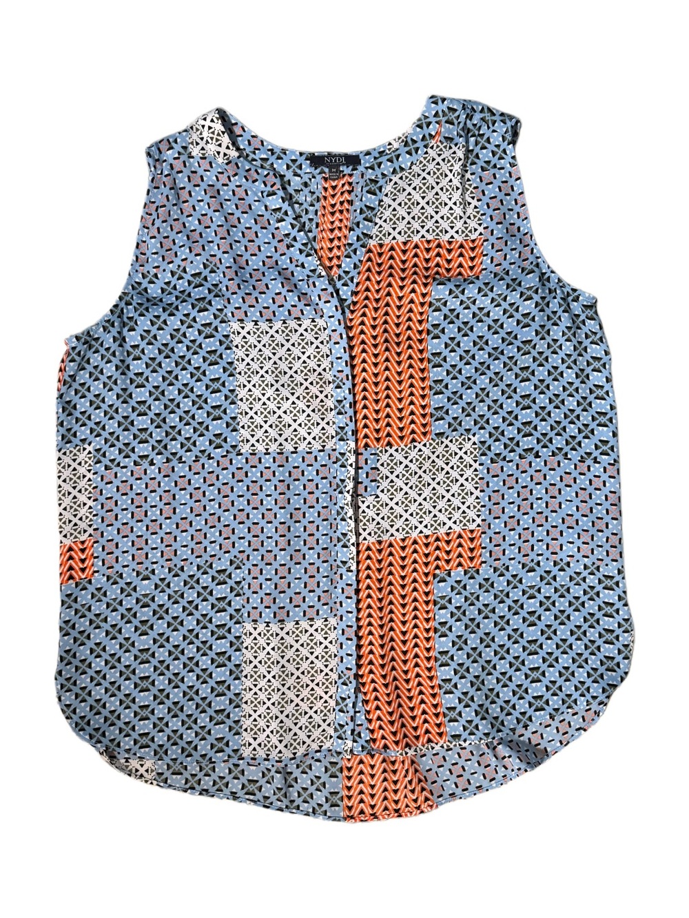 NYDJ Sleeveless Patchwork Button-Down Top in Blue & Orange